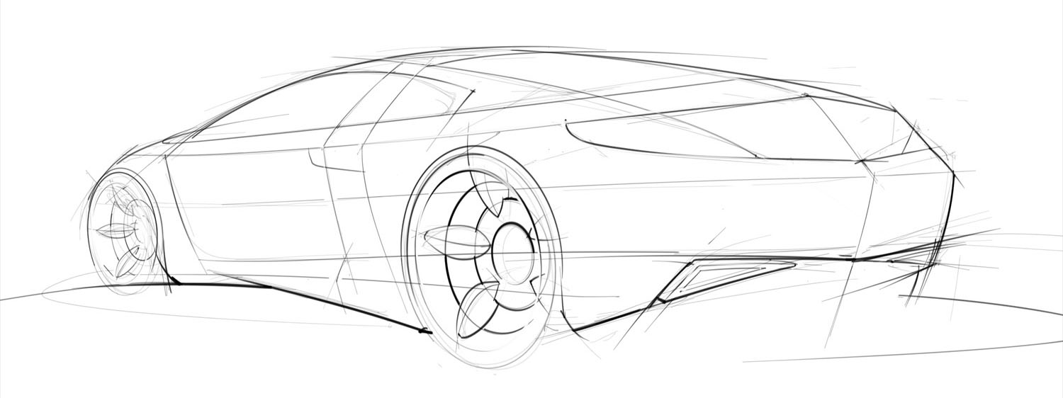 Hand drawn sketch of a sport coupe concept car