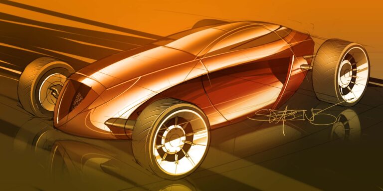 Hand drawn rendering of a modern hot rod created in Autodesk SketchBook Pro