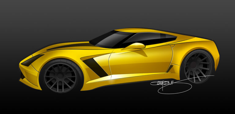 yellow c7 z06 rendering