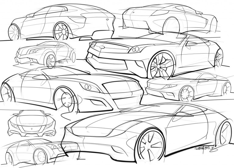 car sketches and drawings collection