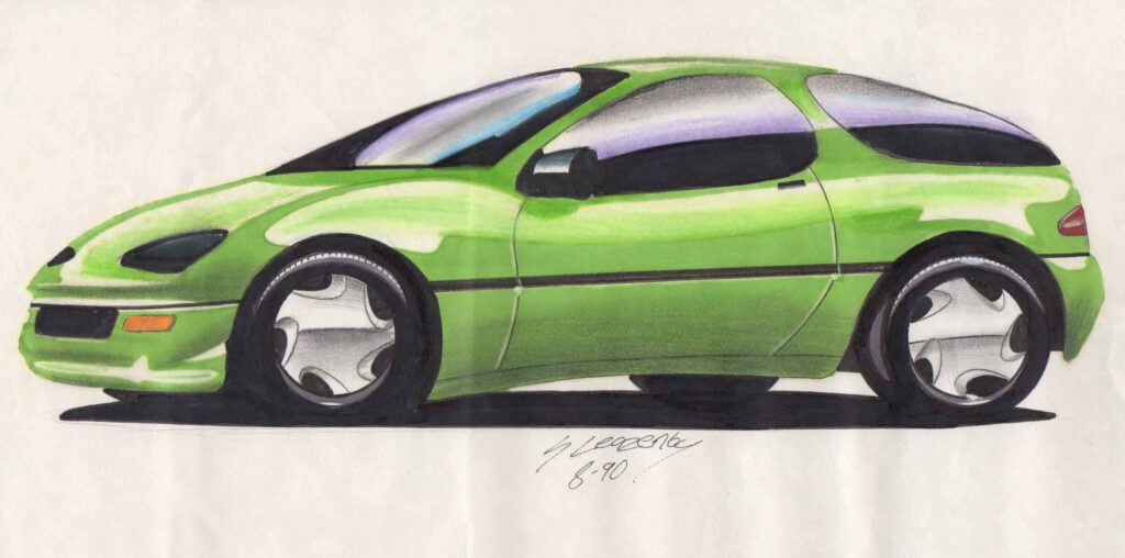 Green compact car rendering from the 1990s yeah