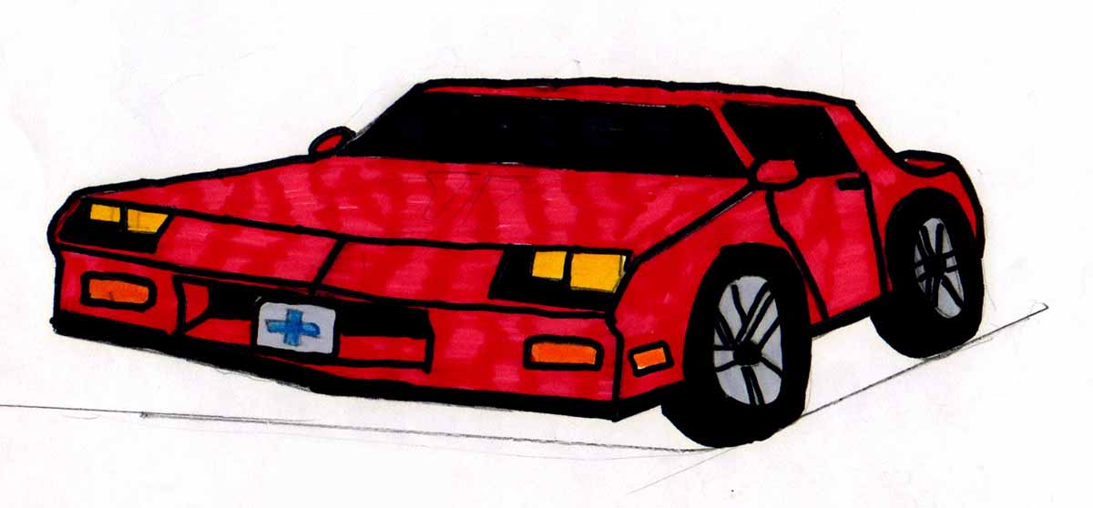 One of my very first car drawings (a 1985 red Chevy Camaro)