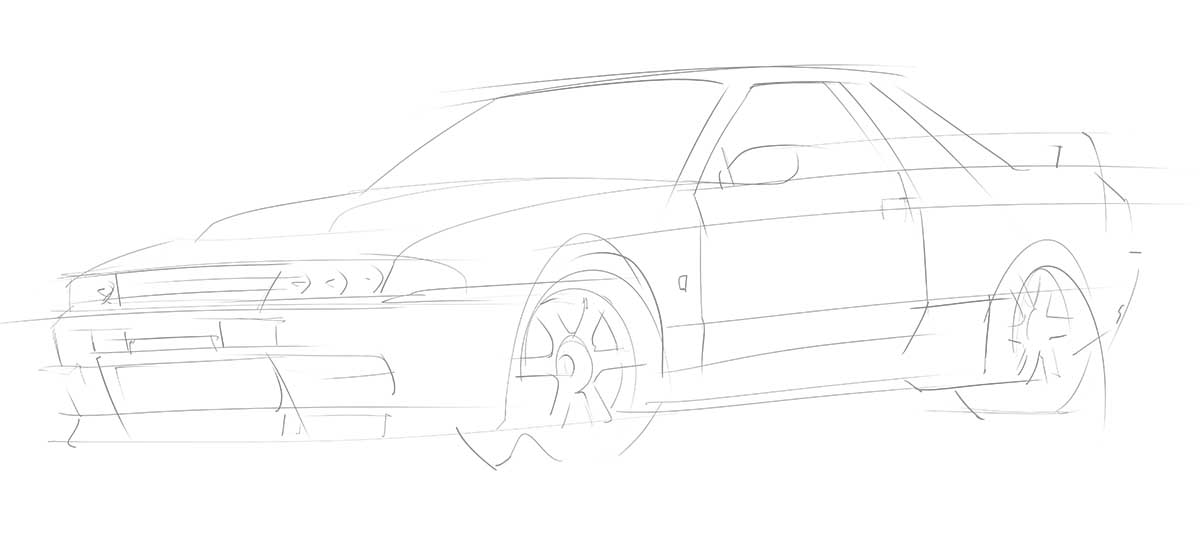 Loose sketch of a Nissan GTR